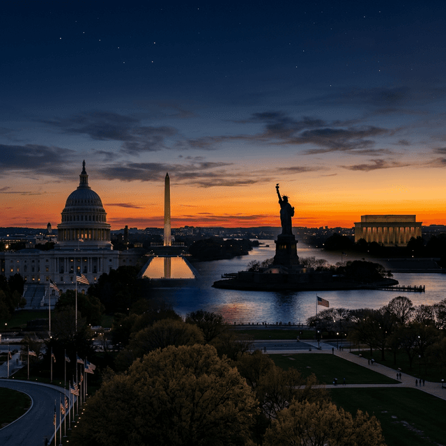 American monuments at sunset